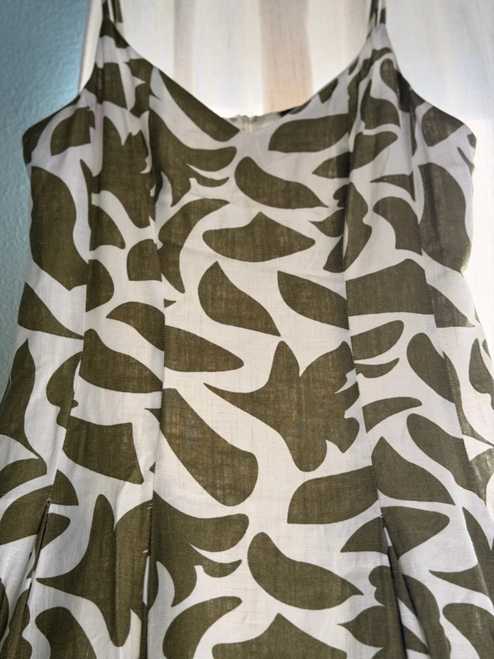 MSK Olive Green and White Leaf-Print Slip Dress - Picture 2 of 5